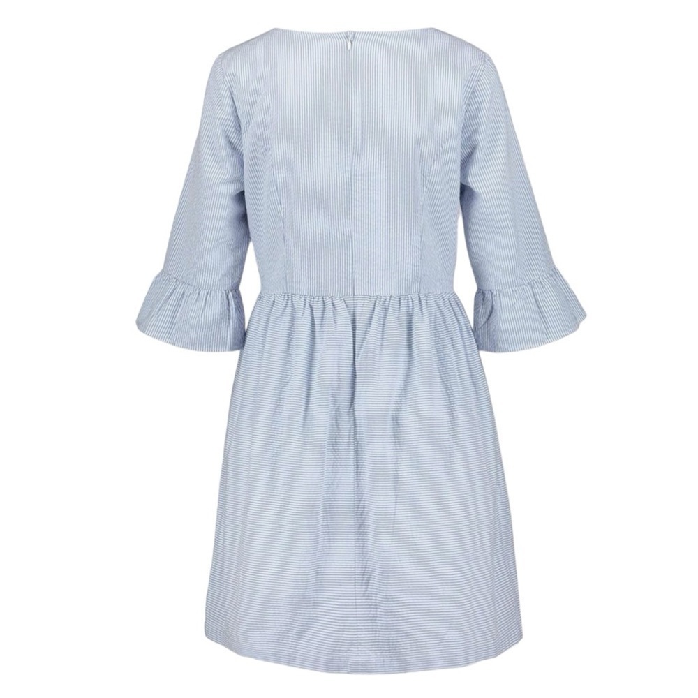 Light Blue Mini Dress with Ruffled Sleeves - Picture 2 of 9